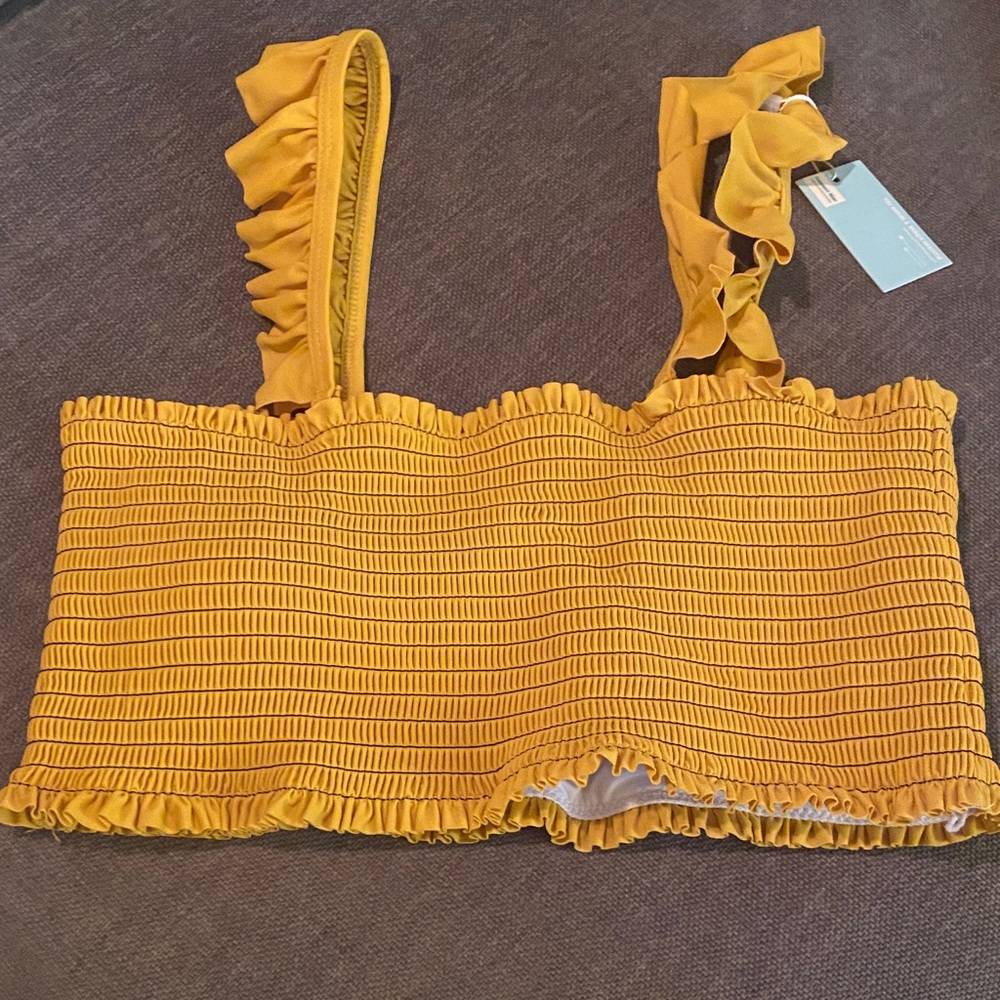 Mustard Yellow Ruffled Smocked Bikini Top